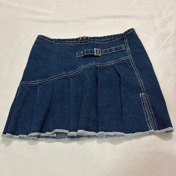 Vintage 90s Joy Denim Pleated Mini Skirt Cowgirl Western Y2k Baddie 26 Belted - Picture 1 of 6